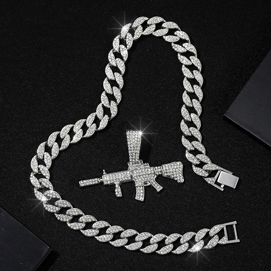 M4 Carbine Gun Iced Pendant In WhiteGold-Plated