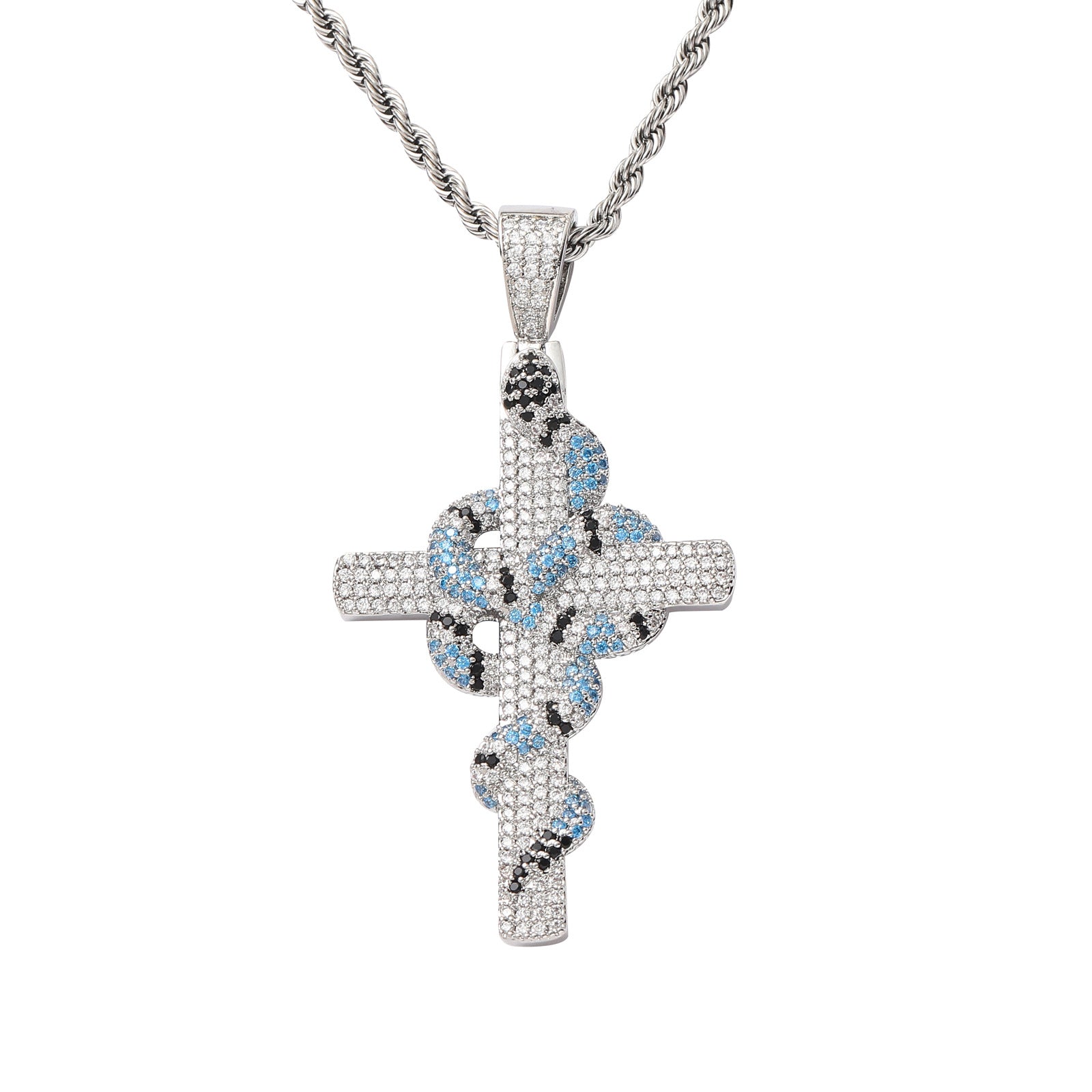 Iced Cross and Snake Pendant