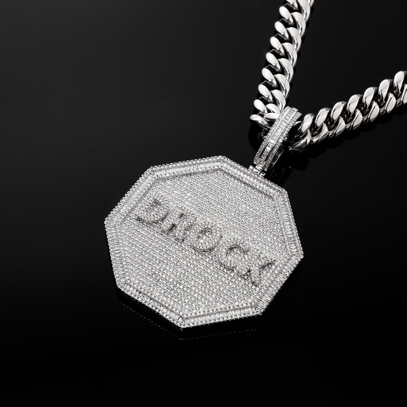 3D BIG OCTAGON CUSTOM LETTER NECKLACE