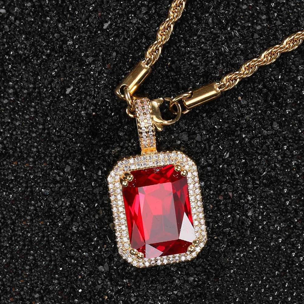 Red CZ Pendant Gold-Plated Micro-inlay