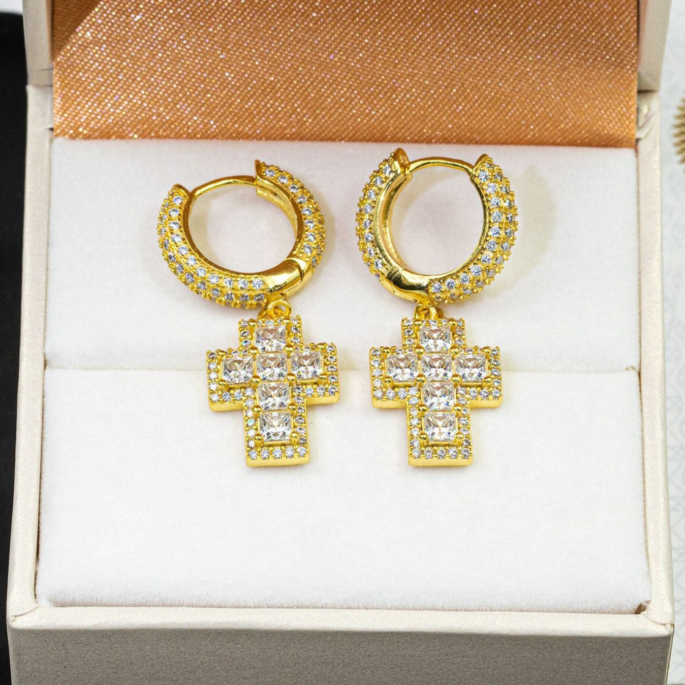 Gold Plated Hip Hop Cross Earring