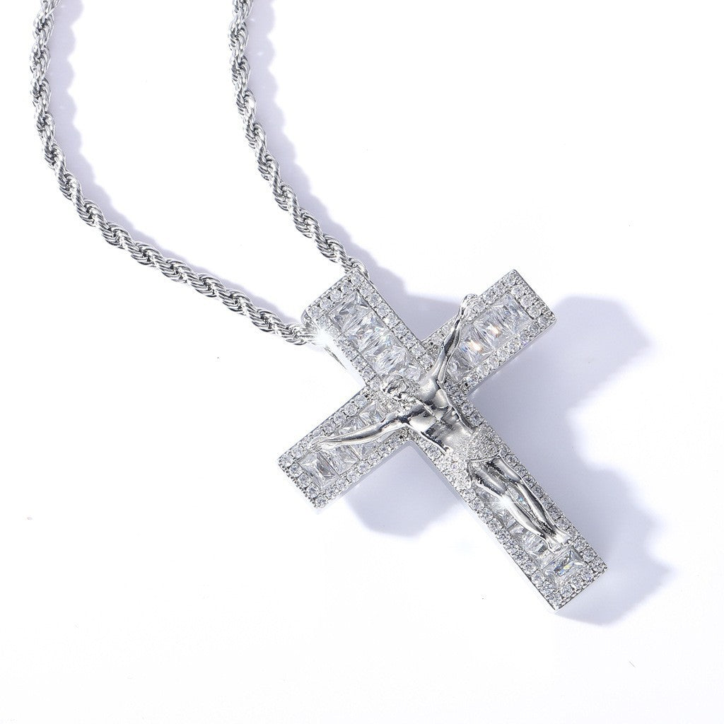 3D Jesus Crucifix Baguette Cross Necklace