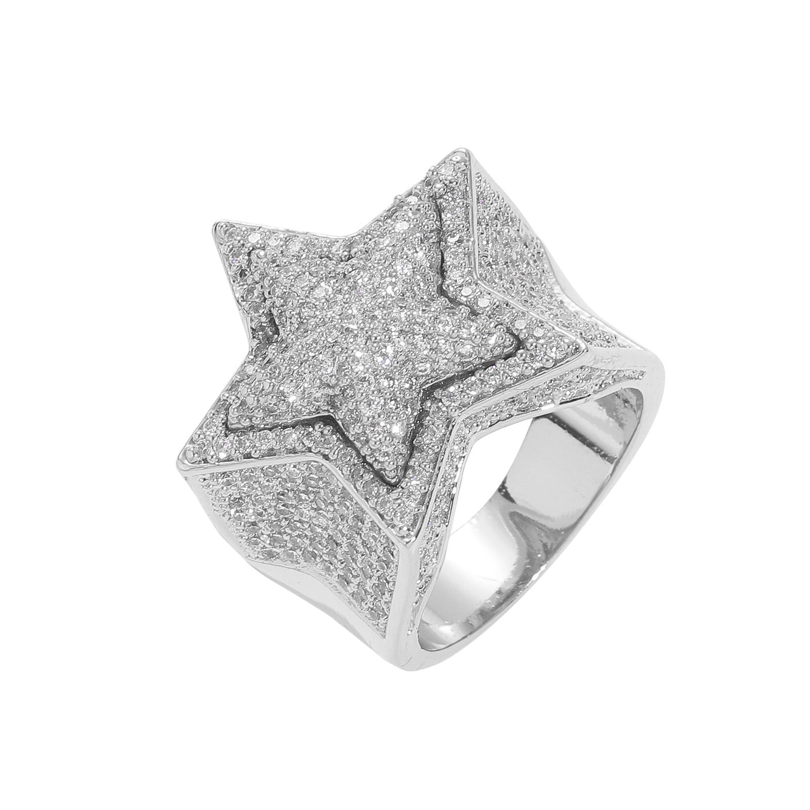 3D Gold-Plated Micro-inlay Pentagram Ring