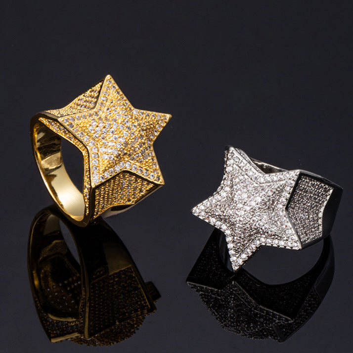 3D Gold-Plated Micro-inlay Pentagram Ring