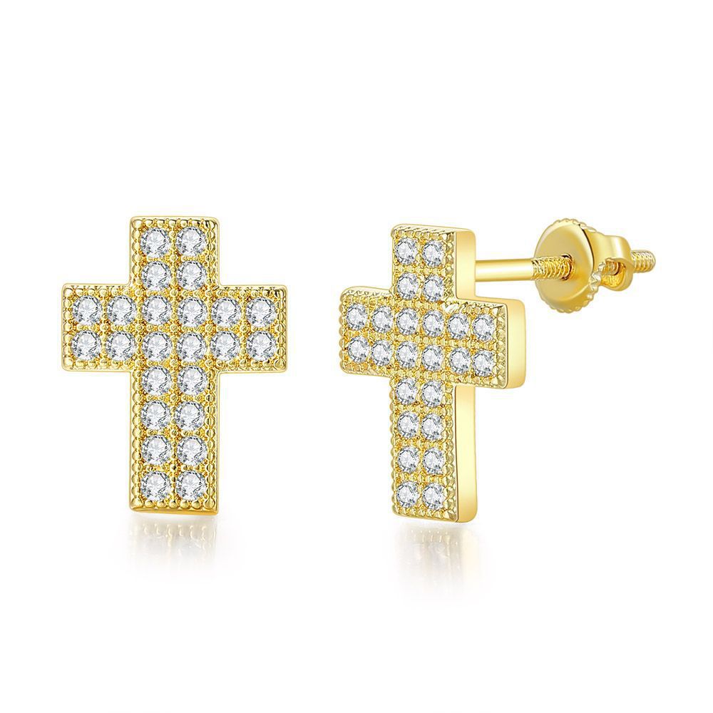 Gold-Plated Cross Hip Hop  Earring