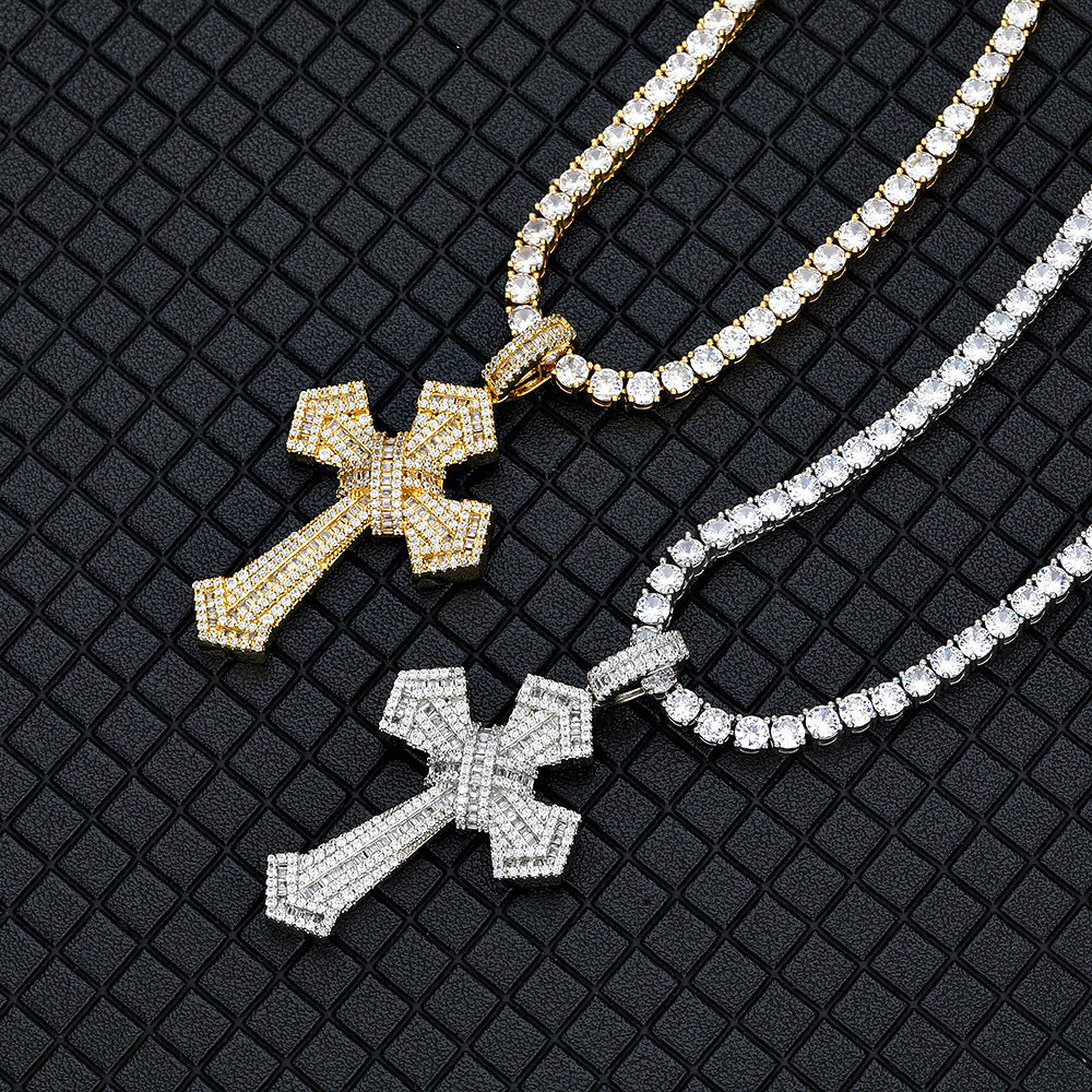 Iced Out Baguette Jesus Cross Necklace