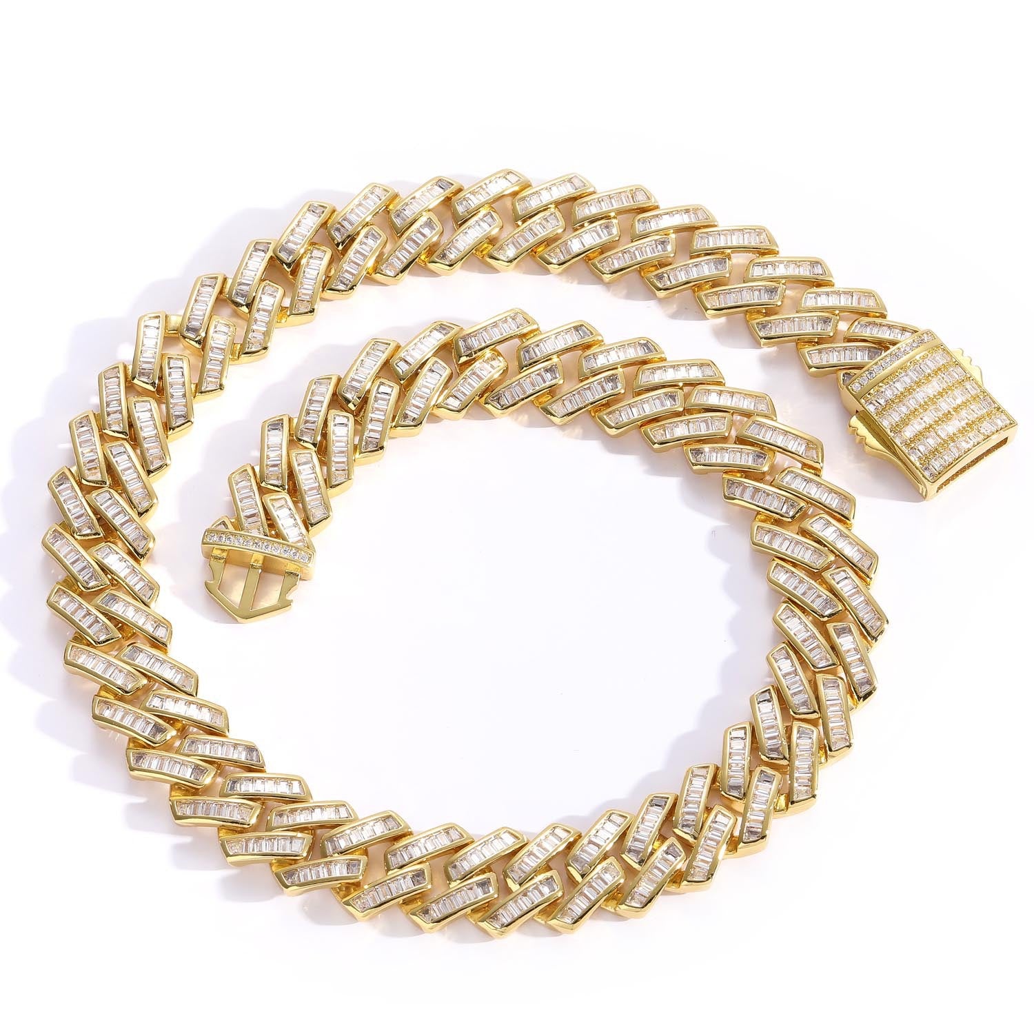 Baguette Channel Set Cuban Necklace (16mm) in Gold