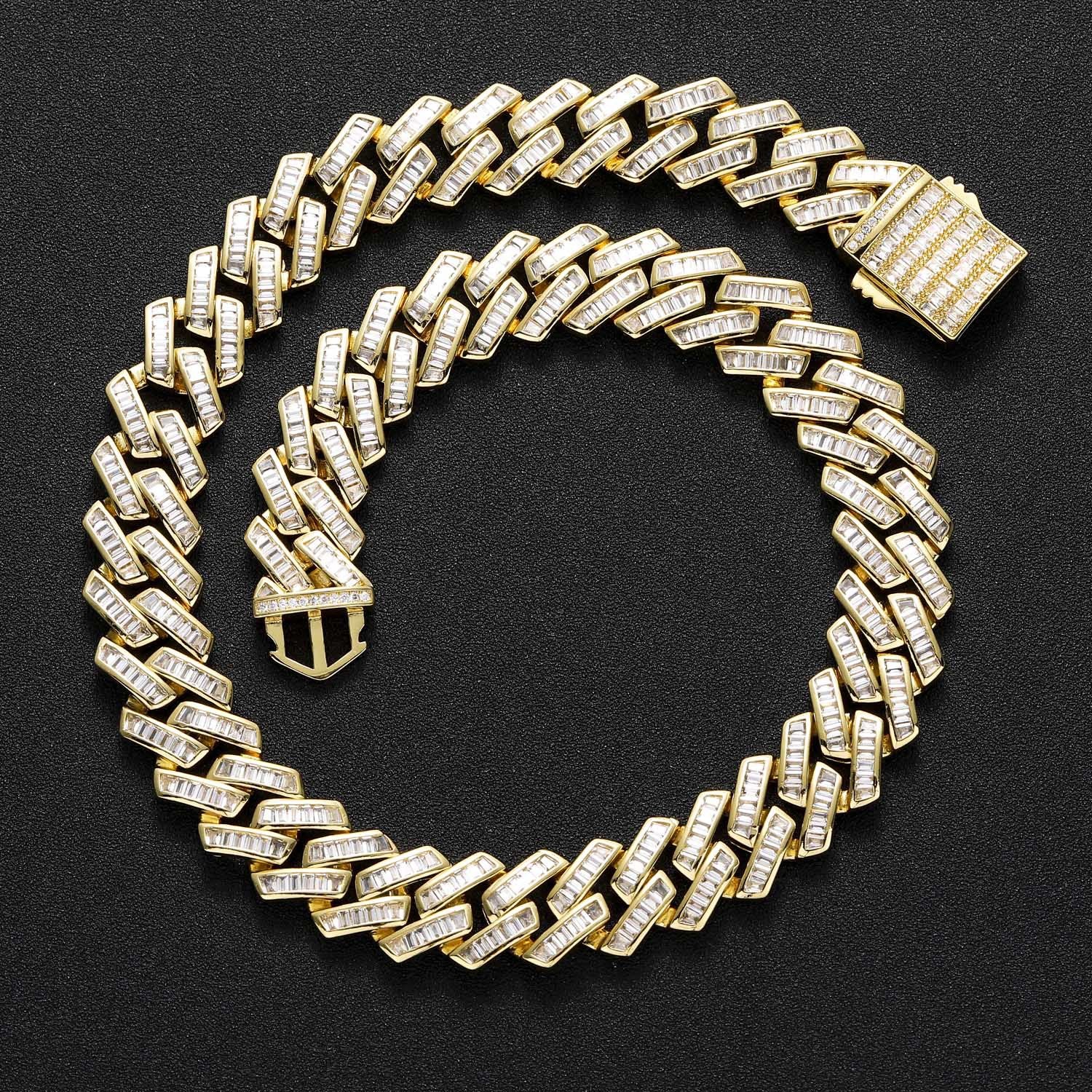 Baguette Channel Set Cuban Necklace (16mm) in Gold