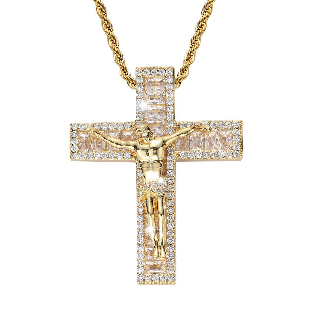 3D Jesus Crucifix Baguette Cross Necklace