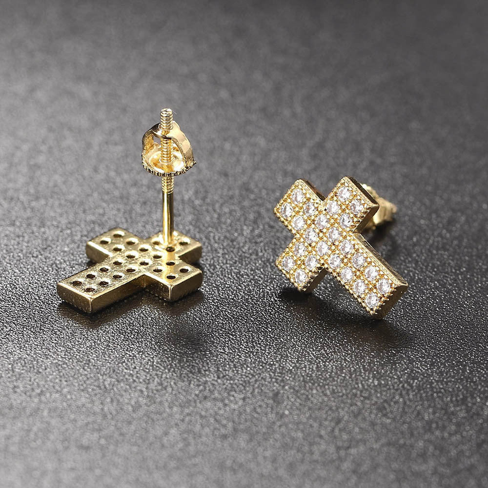 Gold-Plated Cross Hip Hop  Earring