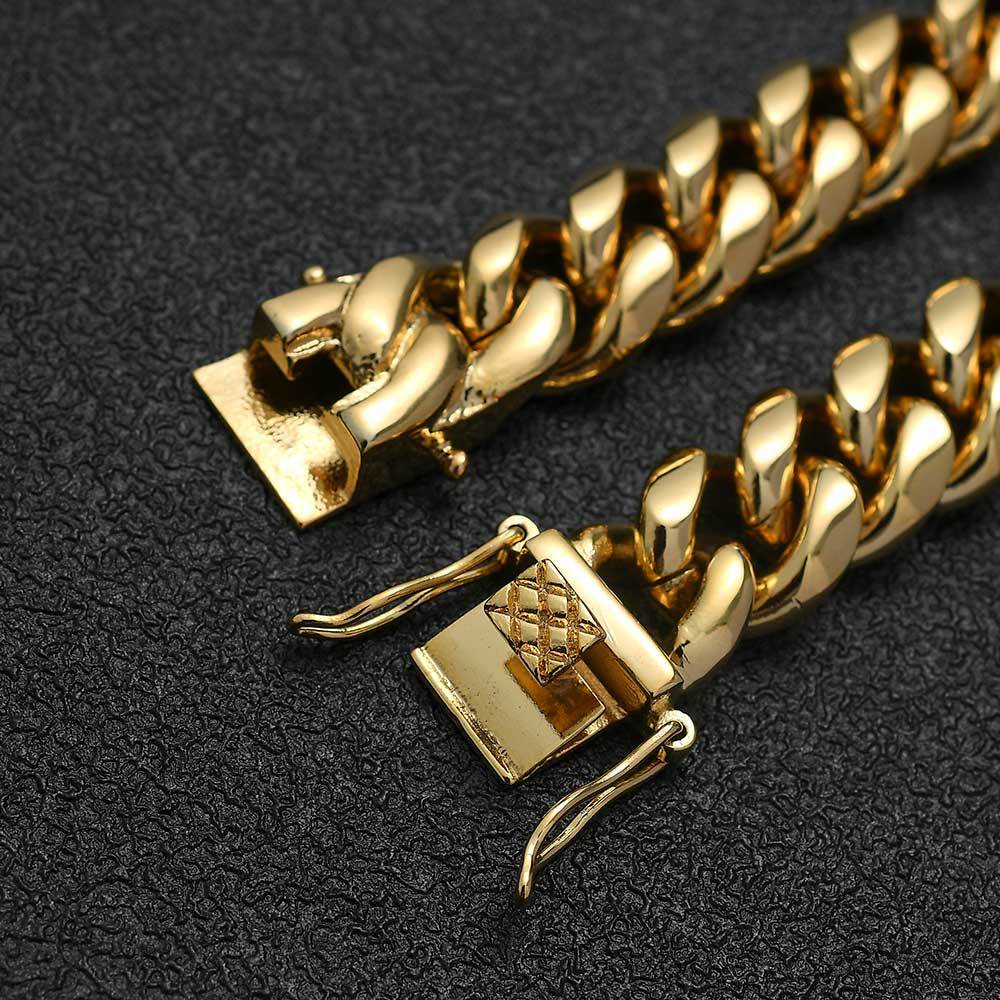 18K Gold-Plated Classic Miami Cuban Link Bracelet（12MM）