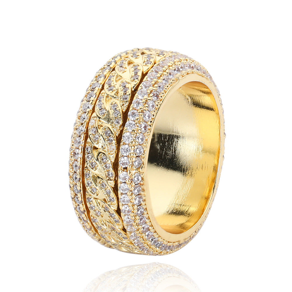 Rotatable 5-Layer Iced Cuban Ring