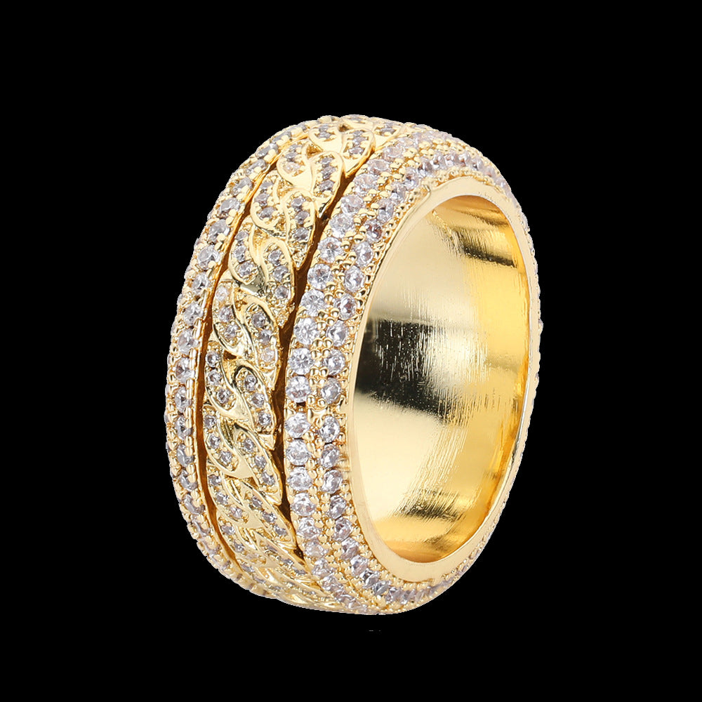 Rotatable 5-Layer Iced Cuban Ring