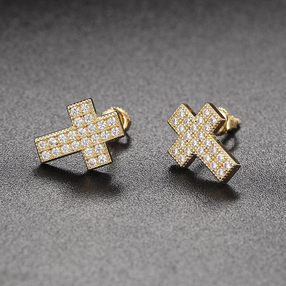 Gold-Plated Cross Hip Hop  Earring