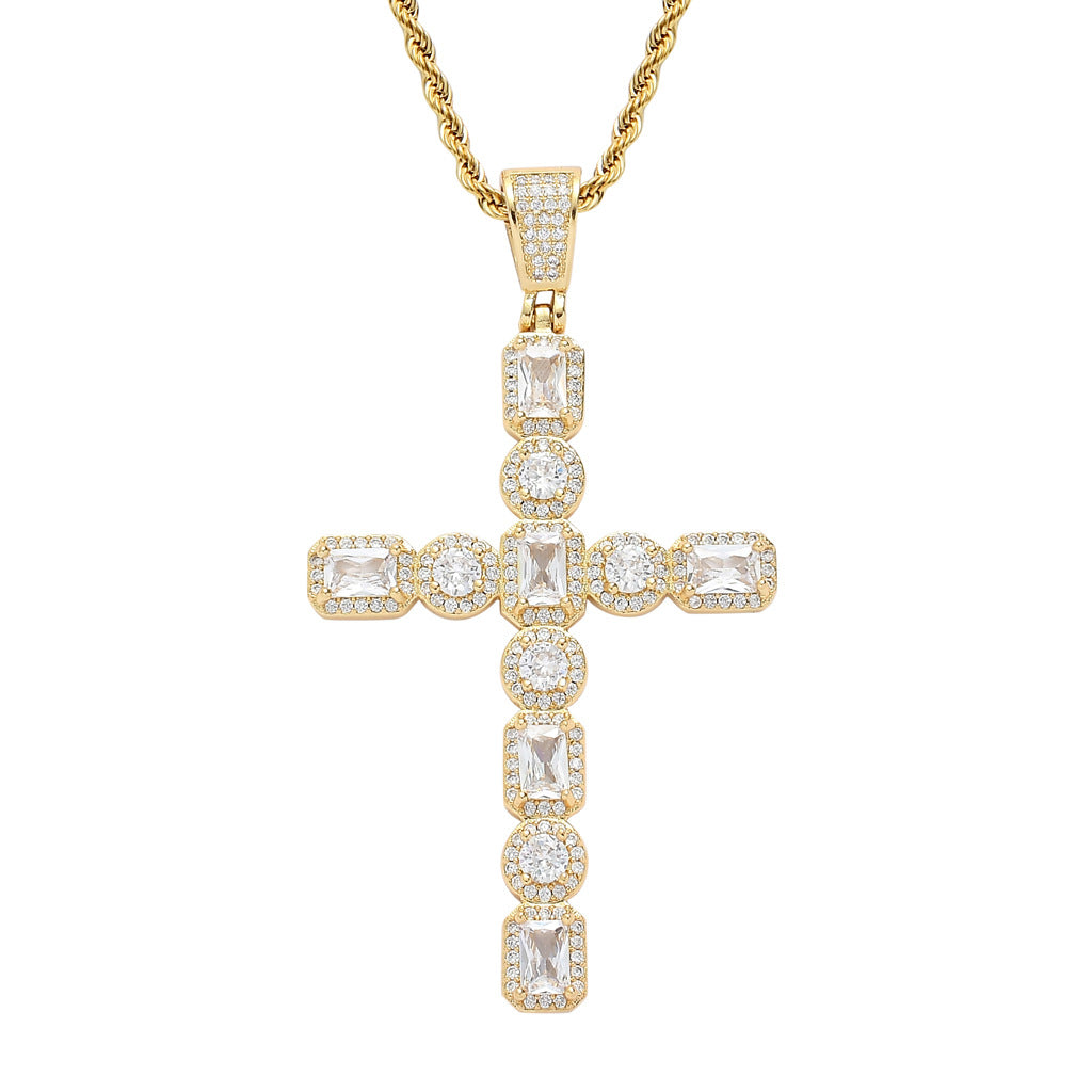 Large iced cross necklace