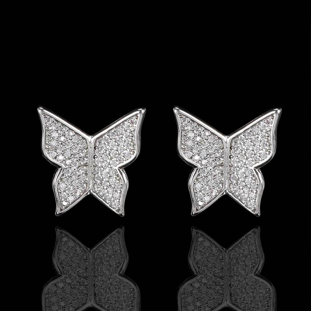 S925 Pure Silver Iced Hip Hop Butterfly Earring ICEEDRIP