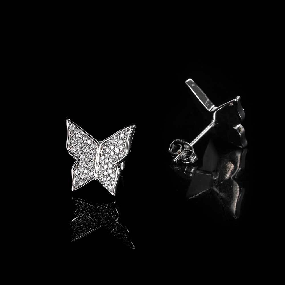 S925 Pure Silver Iced Hip Hop Butterfly Earring ICEEDRIP