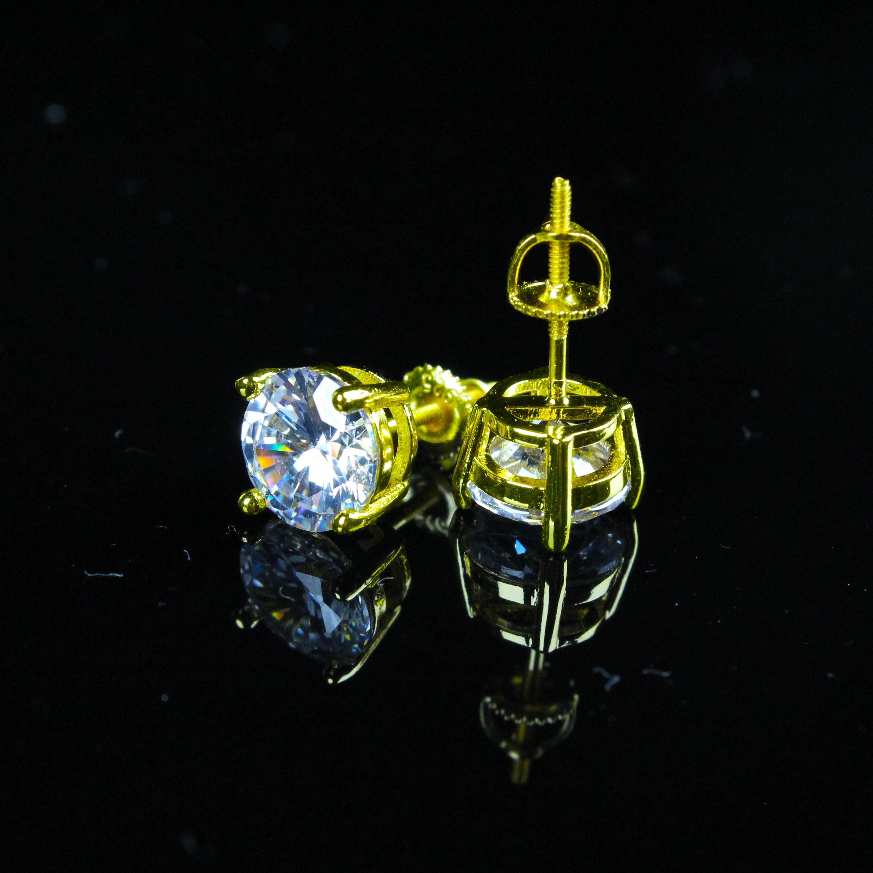 8mm Iced Flawless VVS Simulated Diamonds Gold-Plated/silver Earrings