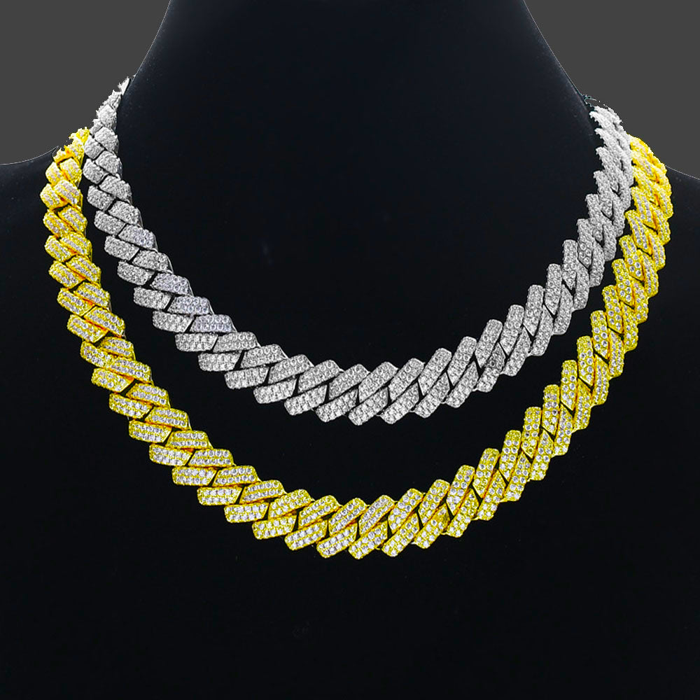 Seamless Rhombic Iced Out Cuban Chain in 18K White/Gold-Plated