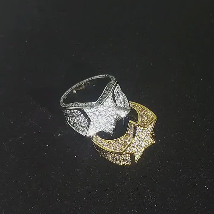 18K Gold-Plated  Iced Out Pentagram Ring